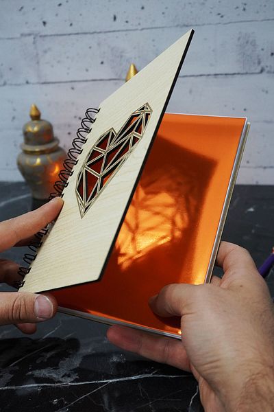 markcat A5 Memory Patterned Heart Notebook - Wooden Cover, Unlined, Daily Agenda