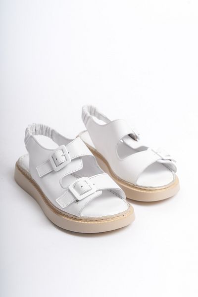 LuisPerry White Leather Comfort Women's Sandals - Ankle Strap, Double Buckle