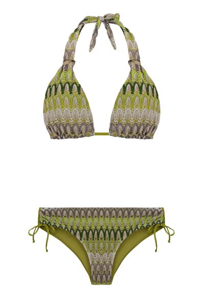 AQUELLA Uzun Üçgen Renkli Triko Bikini Takım