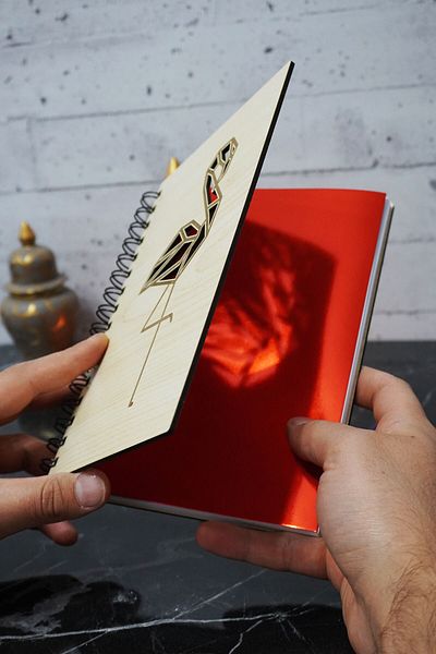 markcat كتاب ذاكرة فلامينجو مقاس A5 - غطاء خشبي، غير مبطن