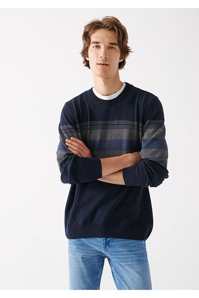 Mavi Ριγέ Crew Neck Navy Blue πουλόβερ Slim Fit / Στενή κοπή 0710050-70490