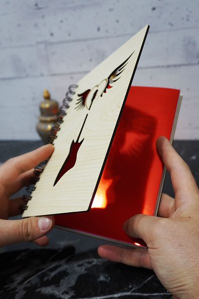markcat Caiet din lemn cu tematică aripi de chitară - pentru jurnal și agendă - caiet de memorie A5