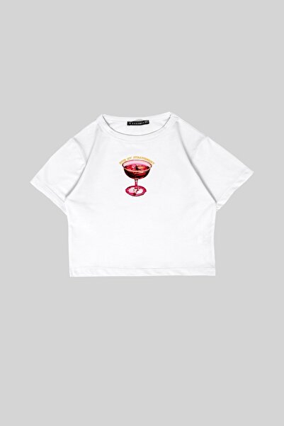 Bak Moda Λευκό Crop Top - Bite My Strawberry Printed
