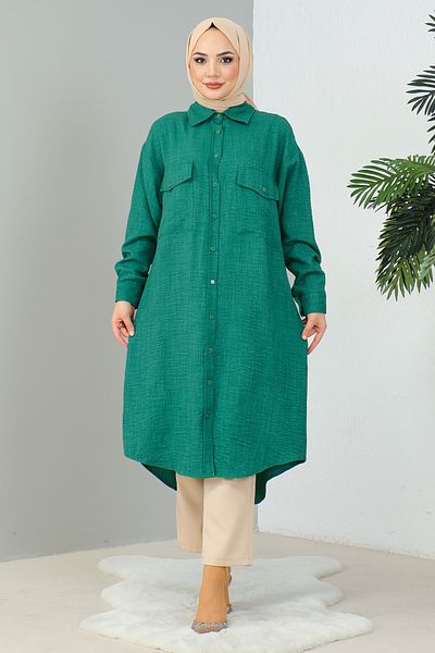 MODAQU Green Long Hijab Tunic - Double Pocket