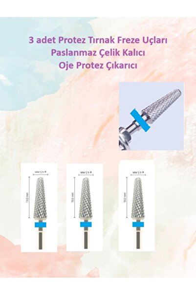 Helios Çelik Protez Tırnak Freze Uçları Protez Çıkarıcıları Üçlü Paket Mermi ...