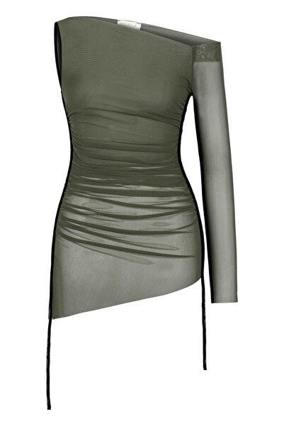 AQUELLA Φόρεμα παραλίας με έναν ώμο Χακί Τούλι