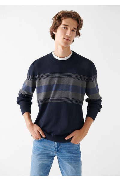 Mavi Ριγέ Crew Neck Navy Blue πουλόβερ Slim Fit / Στενή κοπή 0710050-70490