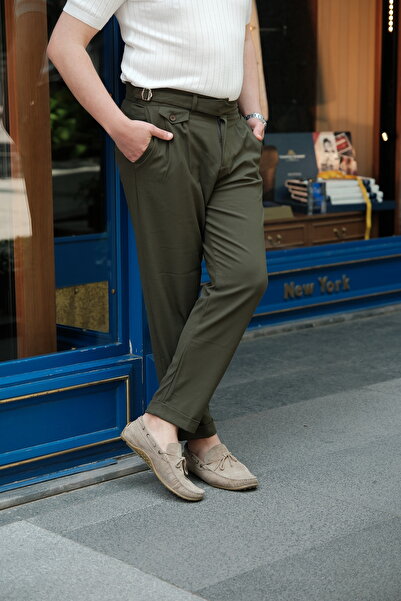 RAMFASHİON Pileli Haki Pantolon