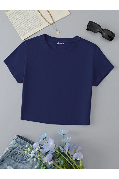 Ginevra Tricou Tricou crop pentru damă Basic slim fit - Mânecă scurtă