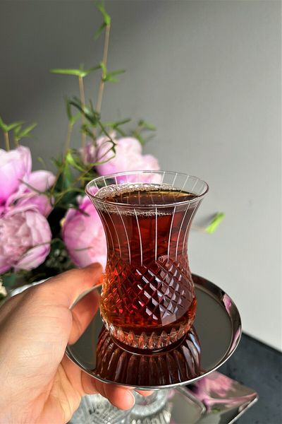 DECOSTYLE 160 Cc 6 Pieces Delicate Square Decorated Ajda Size Pasabahce Tea Cup
