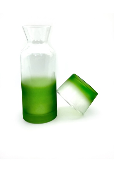 ÖzcamKristal Tek Kişilik Buz Efektli Yeşil Başucu Sürahisi ve Su Bardağı – Şı...