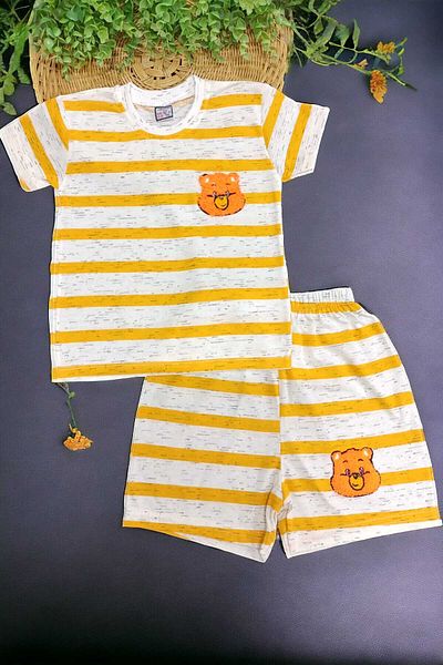 dinamik çocuk Striped Embroidered Summer Suit for Boys and Girls - Thin Short Sleeve