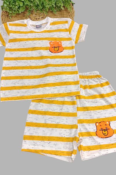 dinamik çocuk Striped Embroidered Summer Suit for Boys and Girls - Thin Short Sleeve