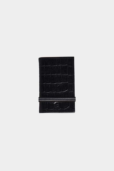 Grande G827-L Croco Black Γνήσιο Δερμάτινο Πορτοφόλι Ακορντεόν - Κάθετο ελαστικό