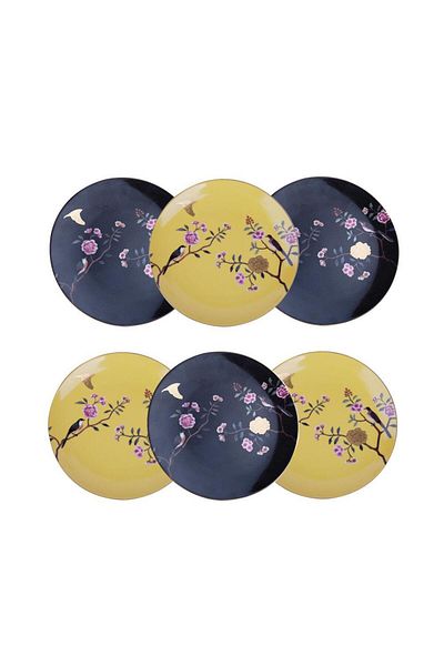 Lucky Art Lucile 6-Piece Bird Patterned Porcelain Serving Plate Set - 20 Cm Lywy 007