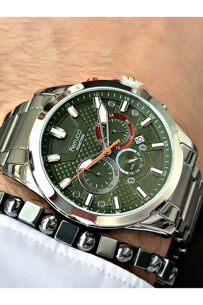 Ferrucci men's Silver Color Functional Steel Watchband + Bracelet Gift