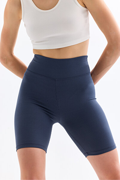 VOSSAX Women's Black Ribbed High Waist Recovery Short Shorts Knitted Biker Ti...
