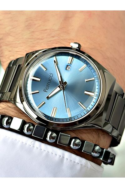 Ferrucci men's Wristwatch - Smoke Color, Classic Steel Cord, Bracelet GiFt