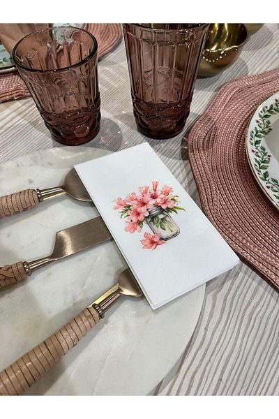 busrasdesign 16 Pieces Pink Lily Flower Printed Presentation Napkin