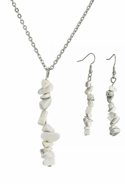 Kusakli Natural Stone White Necklace and Earring Set