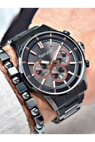 Ferrucci Men's Wristwatch - Black Steel Cord, Bracelet Gift