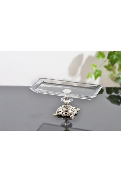 AlyaHomeAksesuar طبق تقديم مصبوب باللون الفضي - قائم