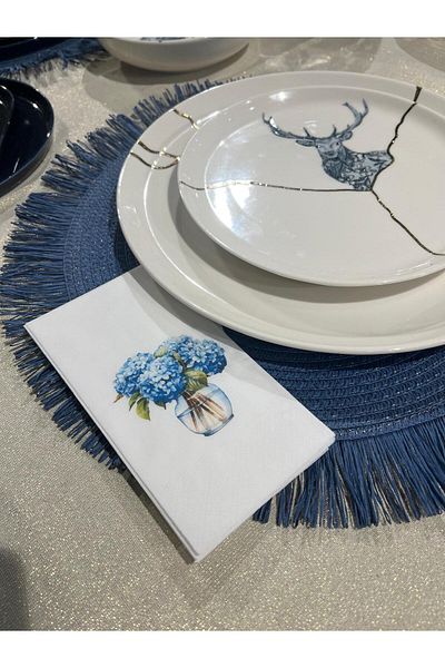 busrasdesign 16 Pieces Blue Hydrangeas Printed Presentation Napkin