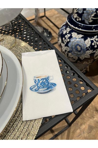 busrasdesign 16 Pieces Bleu Blanc Coffee Cup Printed Presentation Napkin