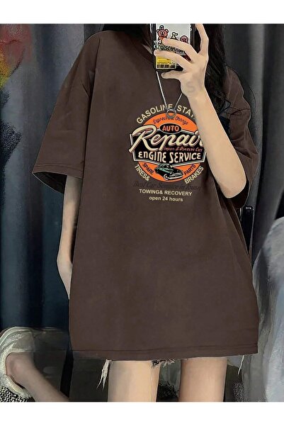 OVER HEAD Braun Oversize kroj Auto servis Štampano Žene T-shirt
