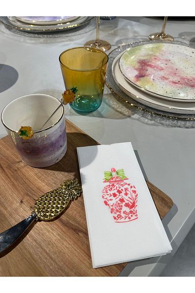 busrasdesign 16-Piece Pink Blanc Vase Printed Presentation Napkin