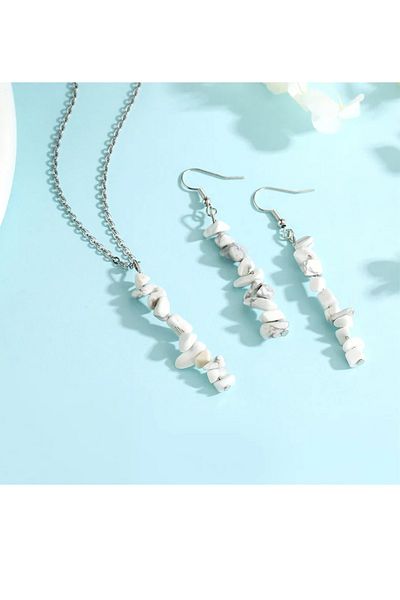 Kusakli Natural Stone White Necklace and Earring Set