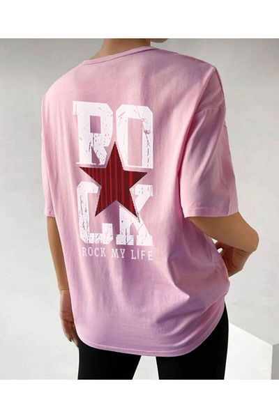 khufu Μπλουζάκι Unisex με στάμπα ROCK MY LIFE ΡΟΖ Oversize