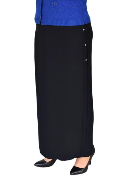 LİNAVİS Women's Long Skirt - Covered Slit, Chain and 3 Button Detail 210 BGL-ST03791