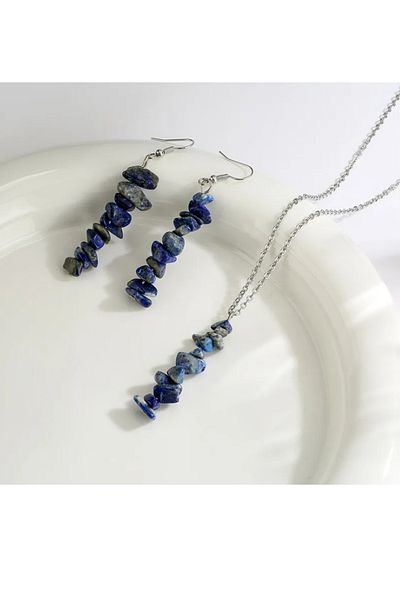 Kusakli Lapis Lazuli Natural Stone Necklace and Earring Set