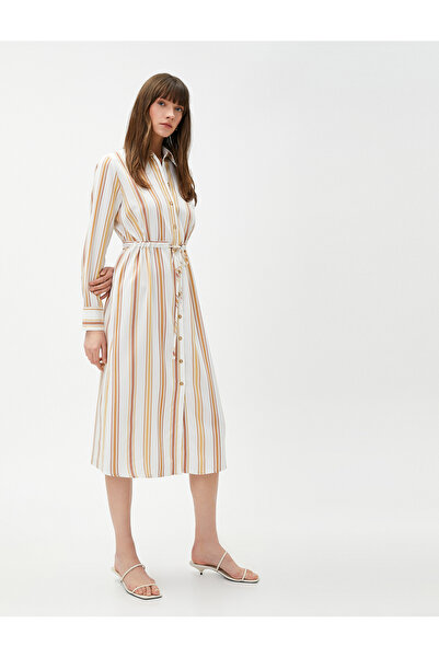 Koton Hemdkleid in Midi-Länge mit geraffter Taille