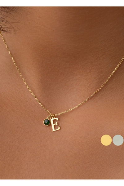 Ay Accessories Kişiye Özel Doğum Taşlı Harfli 925 Ayar Kolye