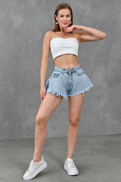 bayansepeti Hohe Taille und Schwungrad Lycra Free Cut - Hellblaue Jeans-Shorts 70355