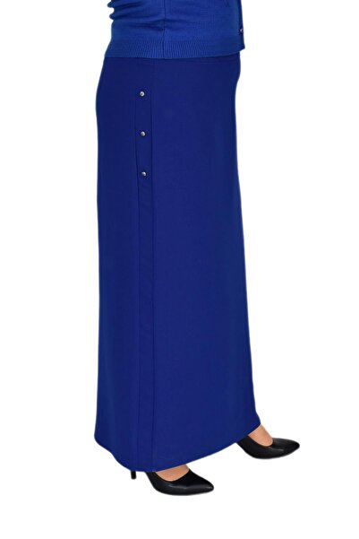 LİNAVİS Women's Long Skirt - Covered Slit, Chain and 3 Button Detail 210 BGL-ST03791
