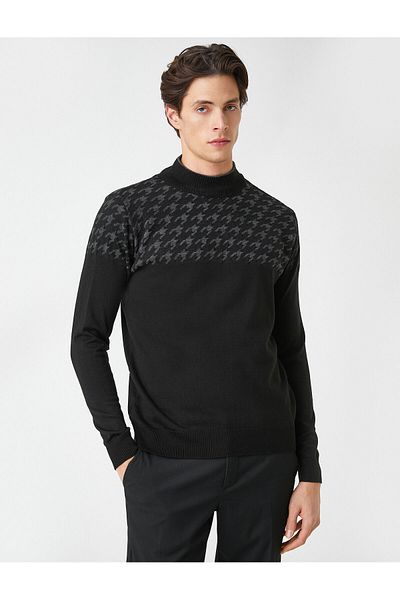 Koton Knitwear Sweater Half Turtleneck Houndstooth Detailed
