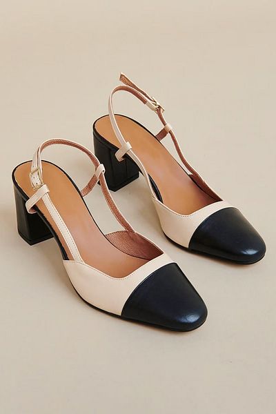 TrendyAnka Nude Color Black Tan - Thick Heel and Open Back Blunt Square Toe Classic Shoes