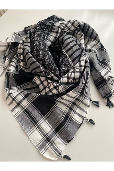 Nilbutik Large Size Unisex Black Puffy Shawl - Casual