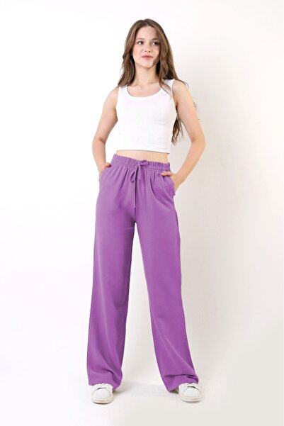 diaves Lila Keten Karışımlı Bol Kesim Uzun Pantolon