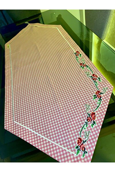 Kaneviçe Detaylı Pembe Pötikare Runner Özel Tasarım