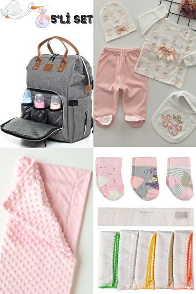 Bombinoo 5’li Büyük Doğum Seti(BEBEK ÇANTASI,HASTANE ÇIKIŞI,NOHUT BATTANİYE,1...