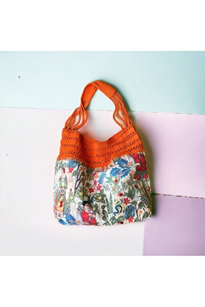Special El Yapımı Handmade Örgü Bez Detaylı Clara Çanta NilBag836