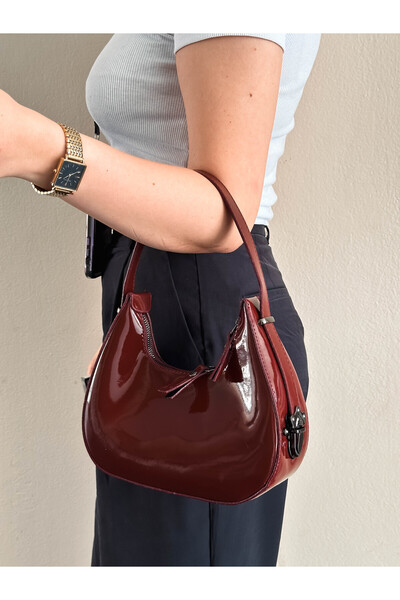 MEGİ Patent Leather Strap Detailed Shoulder Bag