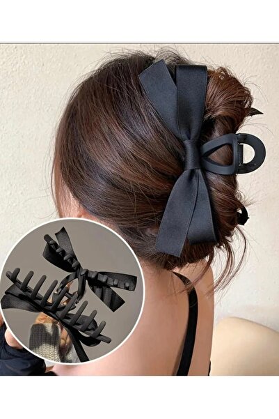 hbtasarim Crna satenska ženska kopča - Dvostrano mašna kopča