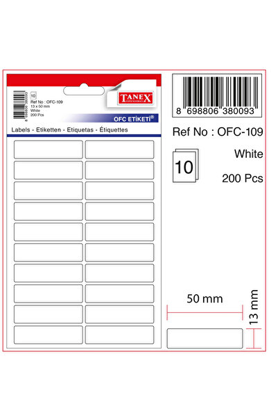 tanen Etichetă de birou Tanex Ofc-109 13x50 alb (200)