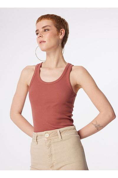 Lee Khakifarbenes Damen-T-Shirt mit U-Kragen L 241615 A95-T-Shirt ohne Ärmel