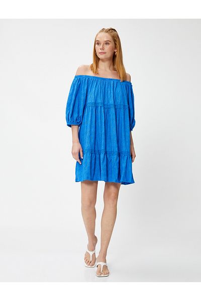 Koton Mini Scallop Dress Off Shoulder Lined